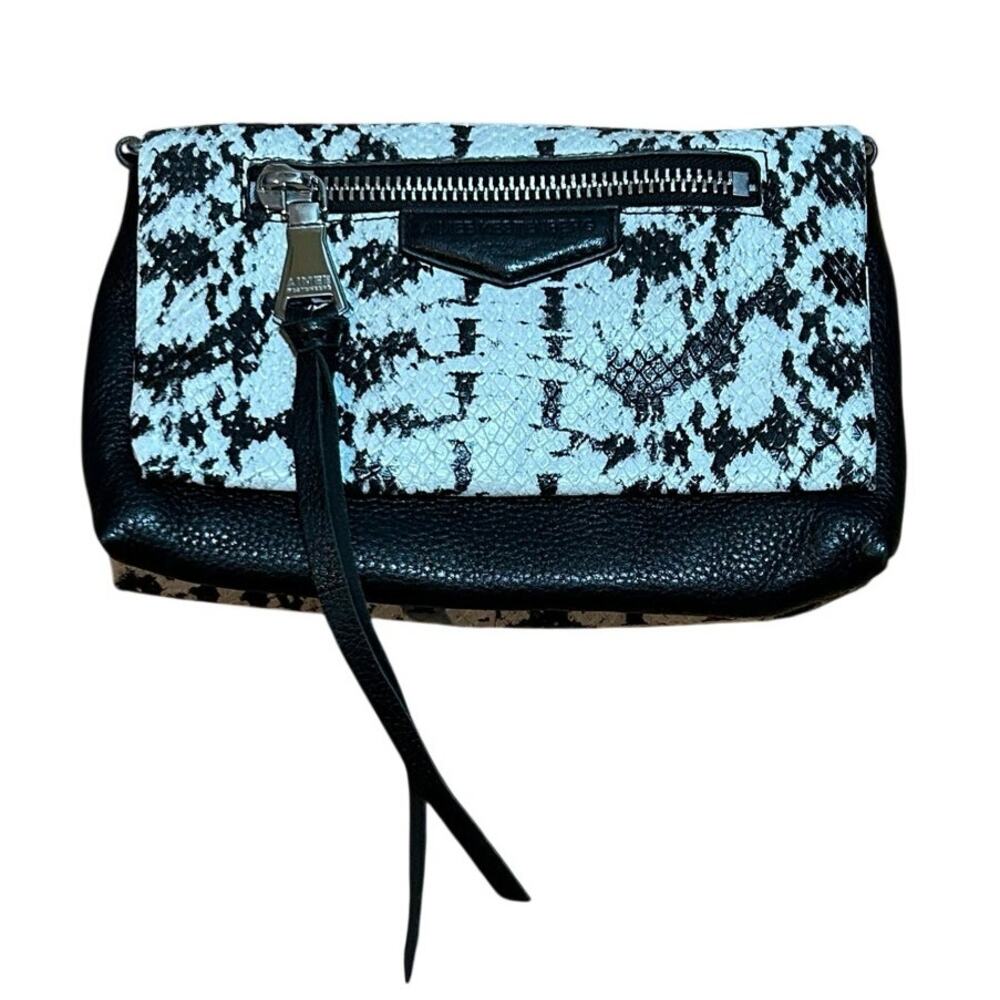 Aimee Kestenberg Bali Convertible Leather Crossbody Bag Snake Print Black White - Picture 4 of 15